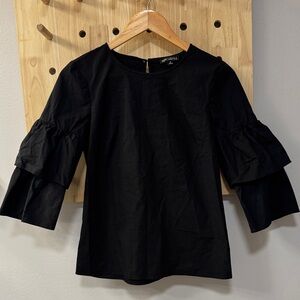 J Crew Mercantile Elegant Black Ruffle Sleeve Blouse